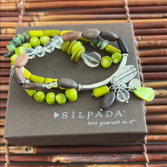 Silpada Silver Stone and Wood Beaded Bracelet Set